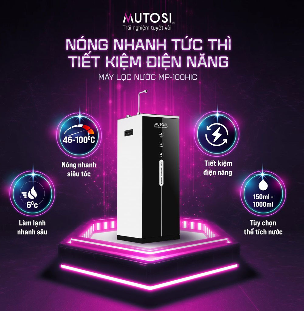 Máy lọc nước nóng nhanh lạnh nguội 10 lõi Mutosi MP-100HIC - Hàng chính hãng