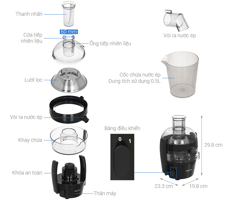 Máy ép trái cây Philips HR1832/00 - Hàng chính hãng