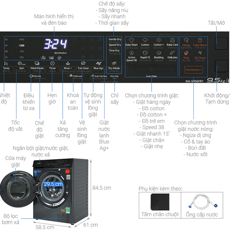 Máy giặt sấy Panasonic NA-S96FR1BVT - Hàng chính hãng