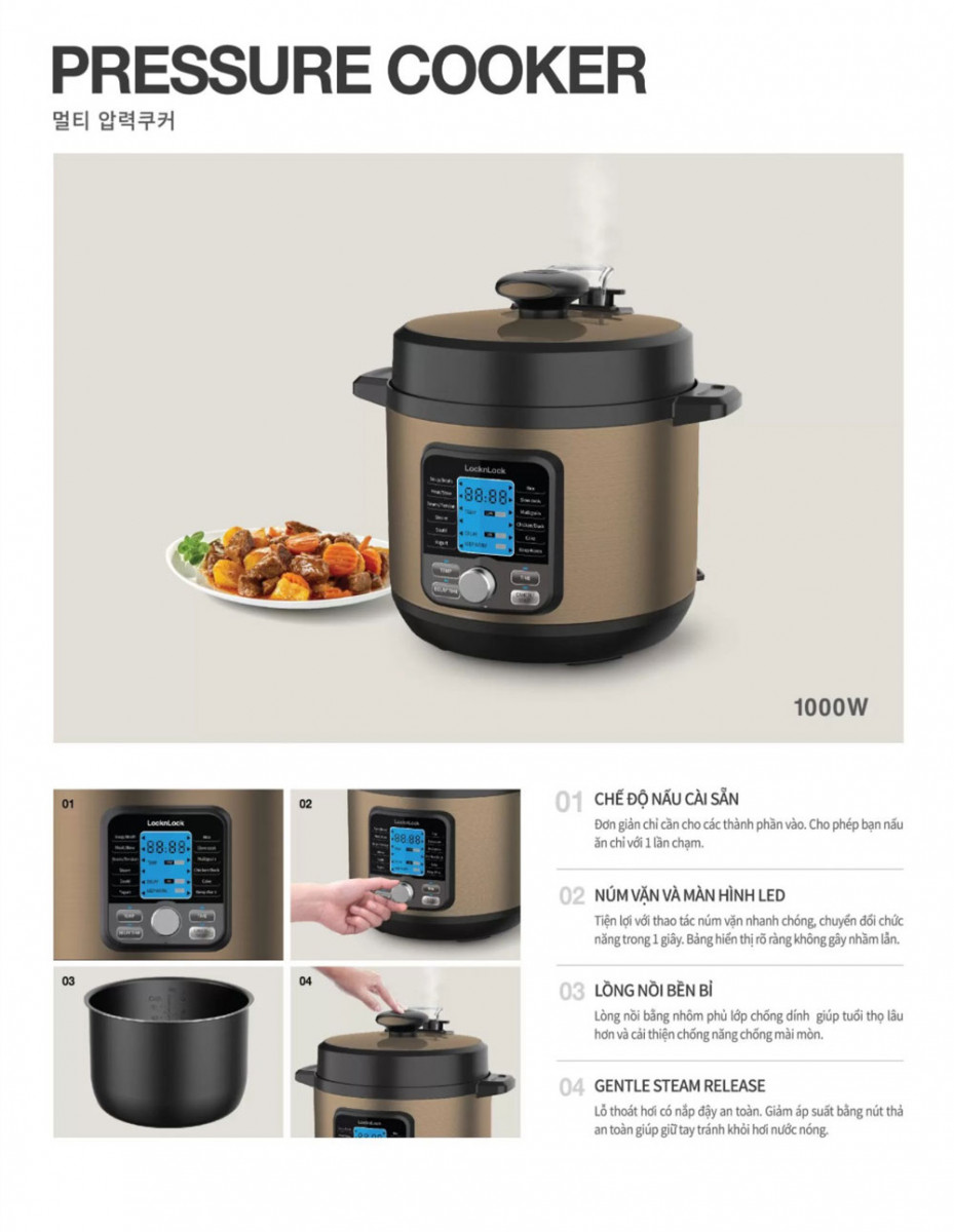 Nồi áp suất đa năng Lock&Lock EJP676BLK - Hàng chính hãng