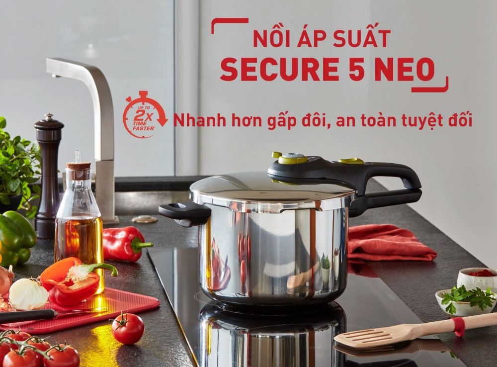 Nồi áp suất cơ inox Tefal Secure 5 Neo 6L P2530750 - Hàng chính hãng
