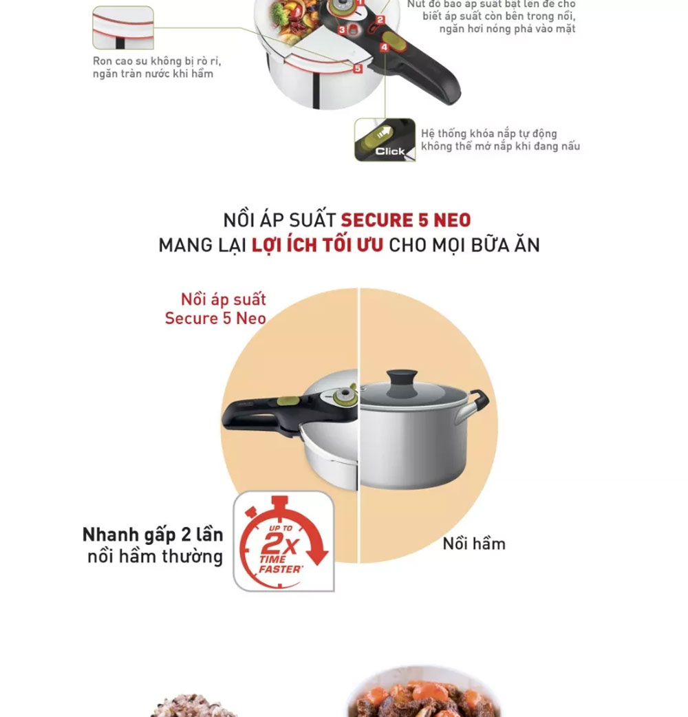 Nồi áp suất cơ Tefal Secure 5 Neo 4 lít P2534237 - Hàng chính hãng