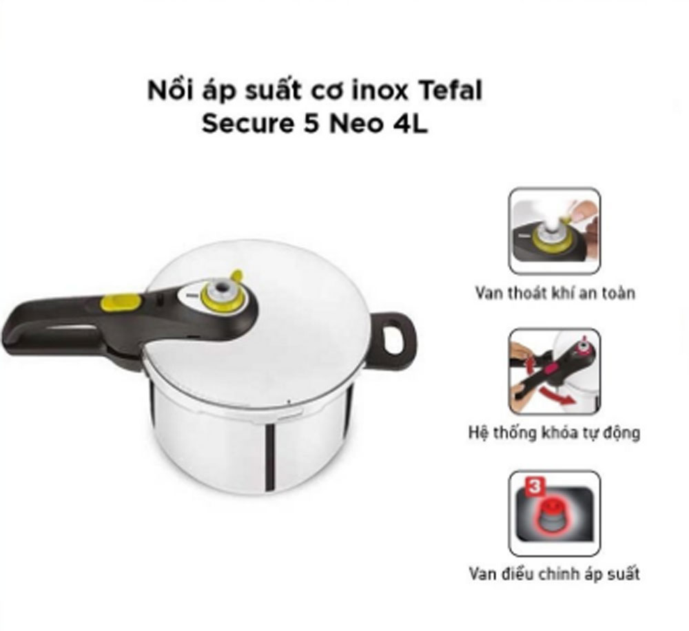 Nồi áp suất cơ Tefal Secure 5 Neo 4 lít P2534237 - Hàng chính hãng