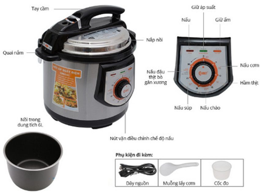 Chi tiết của nồi áp suất đa năng Comet CM6150