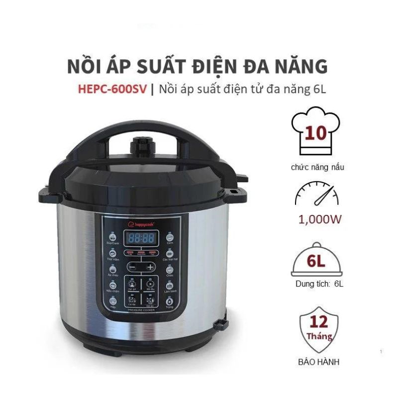 Nồi áp suất điện Happycook HEPC-600SV - Hàng chính hãng