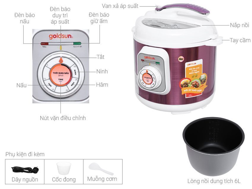 Nồi áp suất điện Goldsun EP-GHP60P - Hàng chính hãng