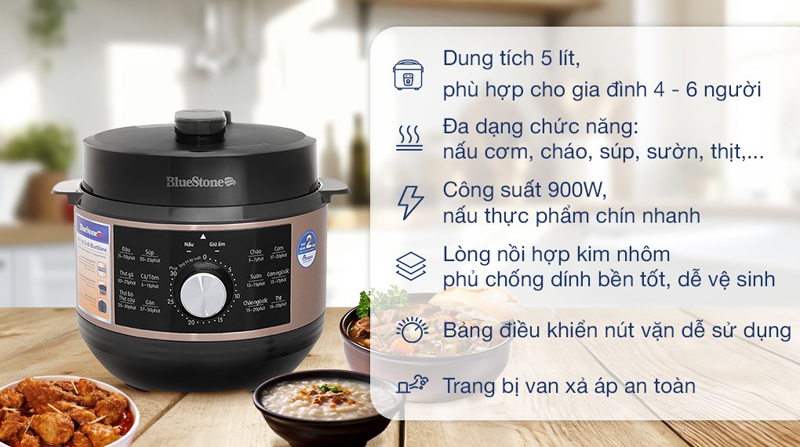 Nồi áp suất điện tử Bluestone 4.5 lít PCB-5648 - Hàng chính hãng