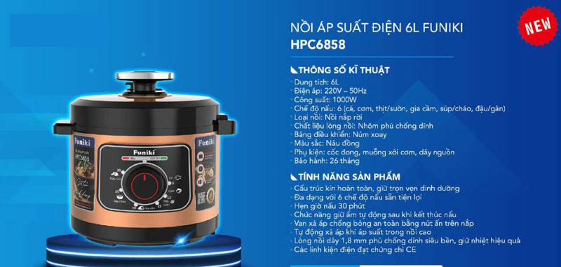 Nồi áp suất điện Funiki HPC6858 - Hàng chính hãng