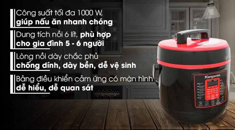 Nồi áp suất điện Kangaroo KG6P2 - 6 Lít - Hàng chính hãng