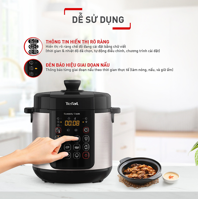 Nồi áp suất điện đa năng Tefal Speedy Cook 5L CY222D68 - Hàng chính hãng