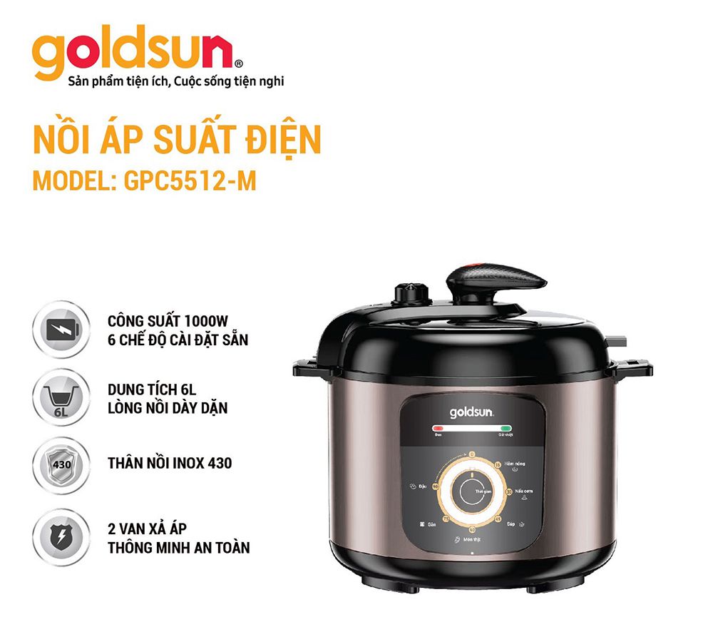 Nồi áp suất điện Goldsun GPC5512 - Hàng chính hãng