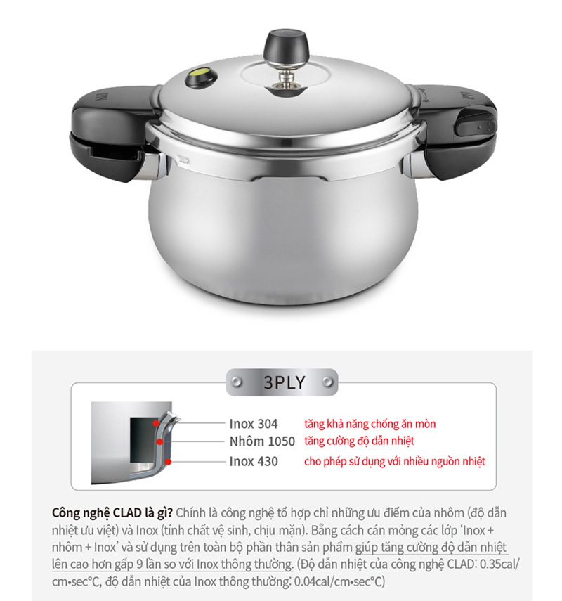 Nồi áp suất inox PoongNyun HNHPC-10 (IH, 6 lít) - Hàng chính hãng
