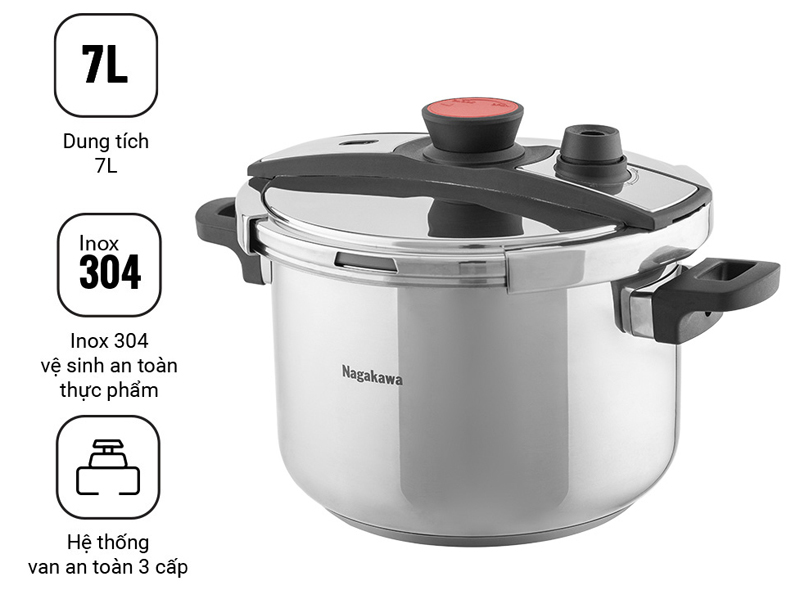 Nồi áp suất Nagakawa 7 lít NAG1473 - Hàng chính hãng