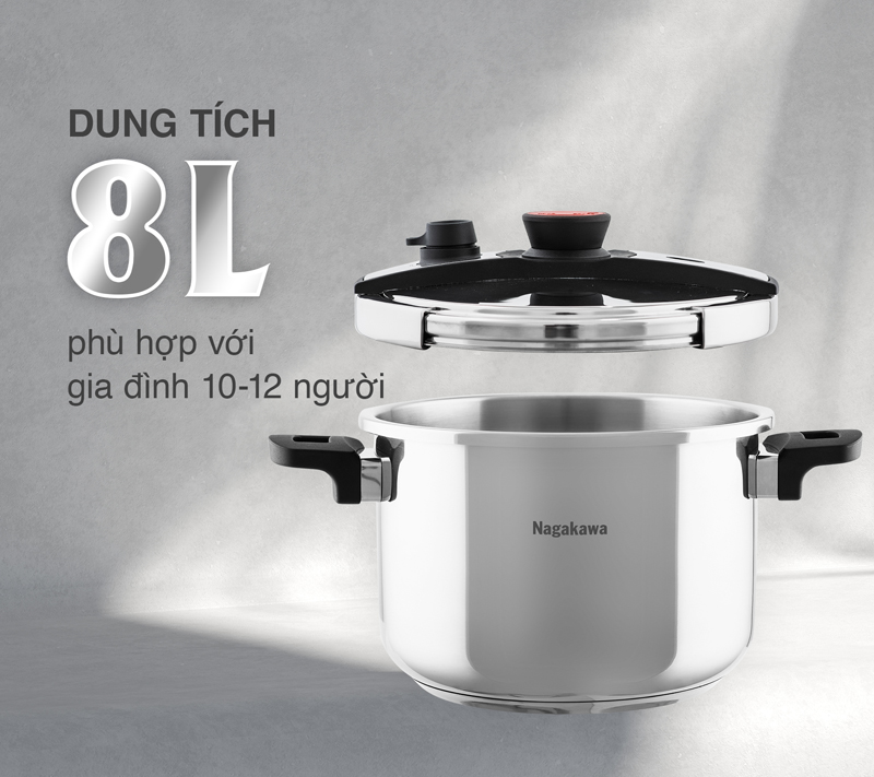 Nồi áp suất gas Nagakawa 8 lít NAG1481 - Hàng chính hãng