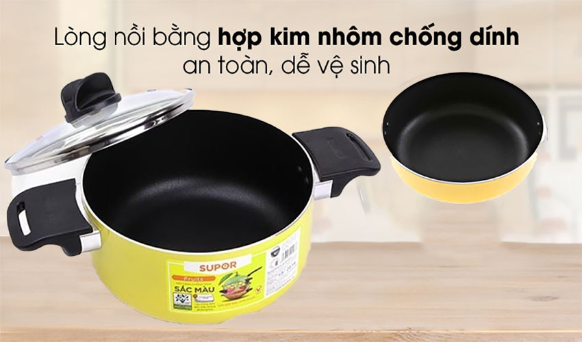 Chất liệu của Nồi canh chống dính đáy từ sắc màu Supor S08A20IH
