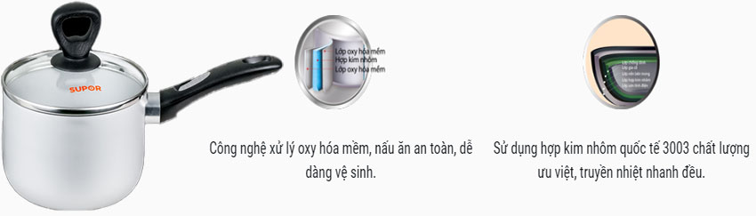 Công nghệ và chất liệu của Nồi canh nhôm oxy hóa mềm Comfort Supor S30A18