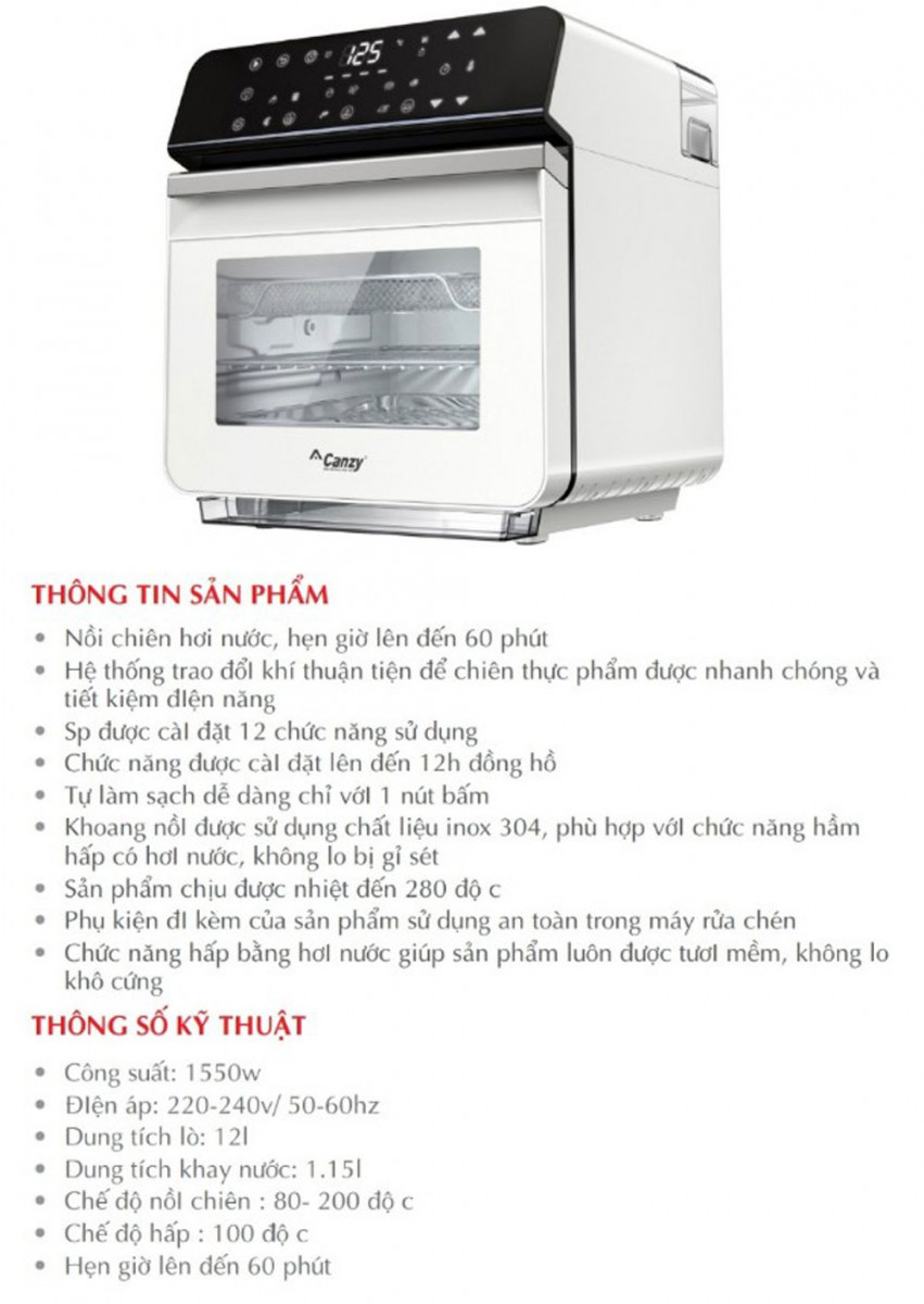 Nồi chiên hơi nước Canzy CZ D12GS - Hàng chính hãng