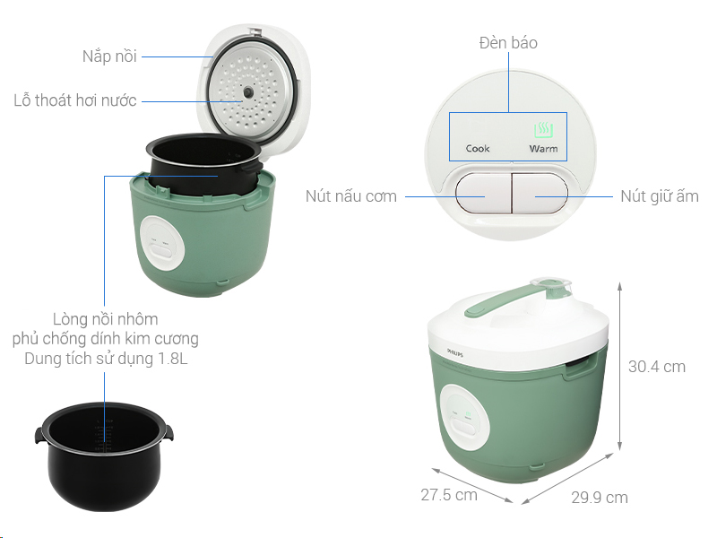 Nồi cơm điện nắp gài Philips HD3212/32 - Hàng chính hãng
