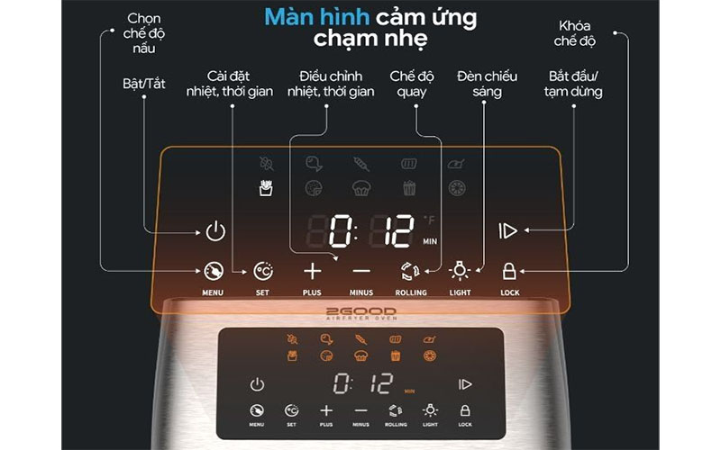 Bảng điều khiển của Nồi chiên không dầu 2GOOD Vortex S-18 Airfryer Oven