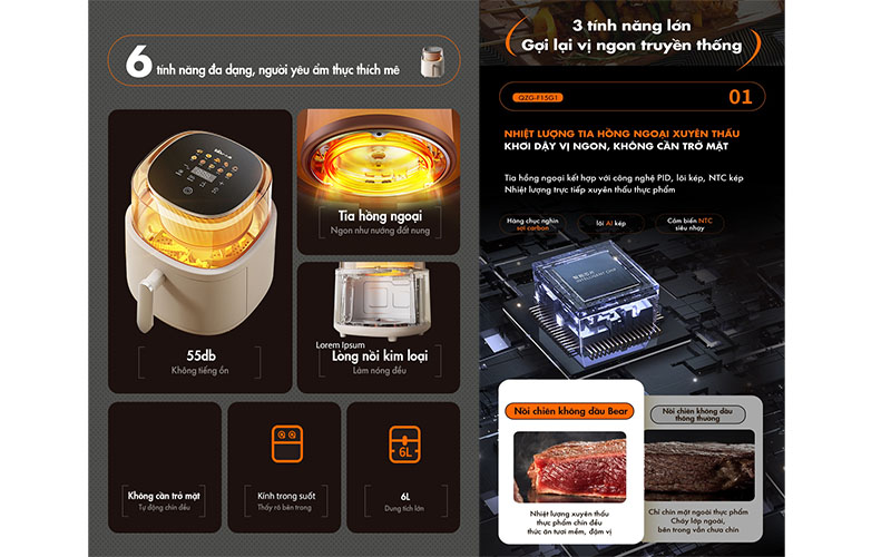 Nồi chiên không dầu Bear QZG-F15G1 - Hàng chính hãng