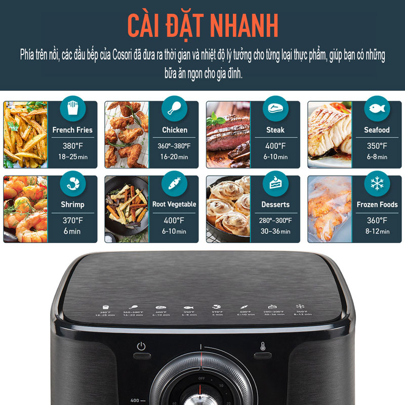 Nồi chiên không dầu Cosori CO158-AF có chức năng cài đặt nhanh