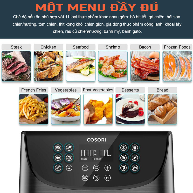 Nồi chiên không dầu Cosori CP158-AF 11 chương trình nấu ăn được thiết lập sẵn