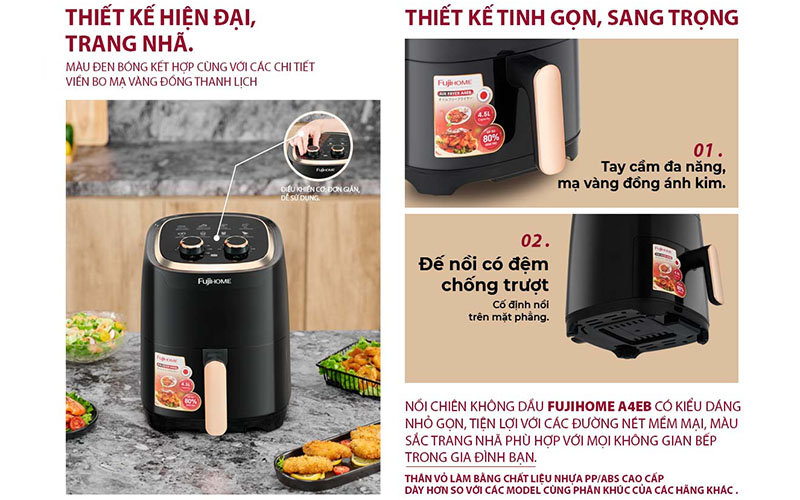 Thiết kế của Nồi chiên không dầu Fujihome A4EB/W
