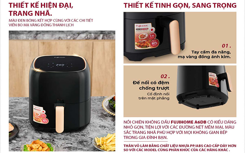 Thiết kế của Nồi chiên không dầu Fujihome A6DB