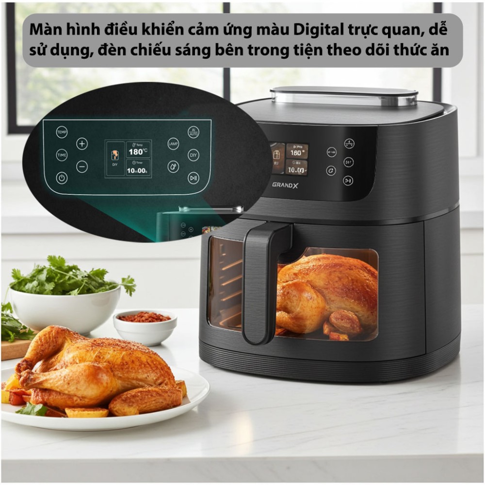 Nồi chiên không dầu GrandX GX-AR08SMART bảng điều khiển hiện đại, dễ sử dụng