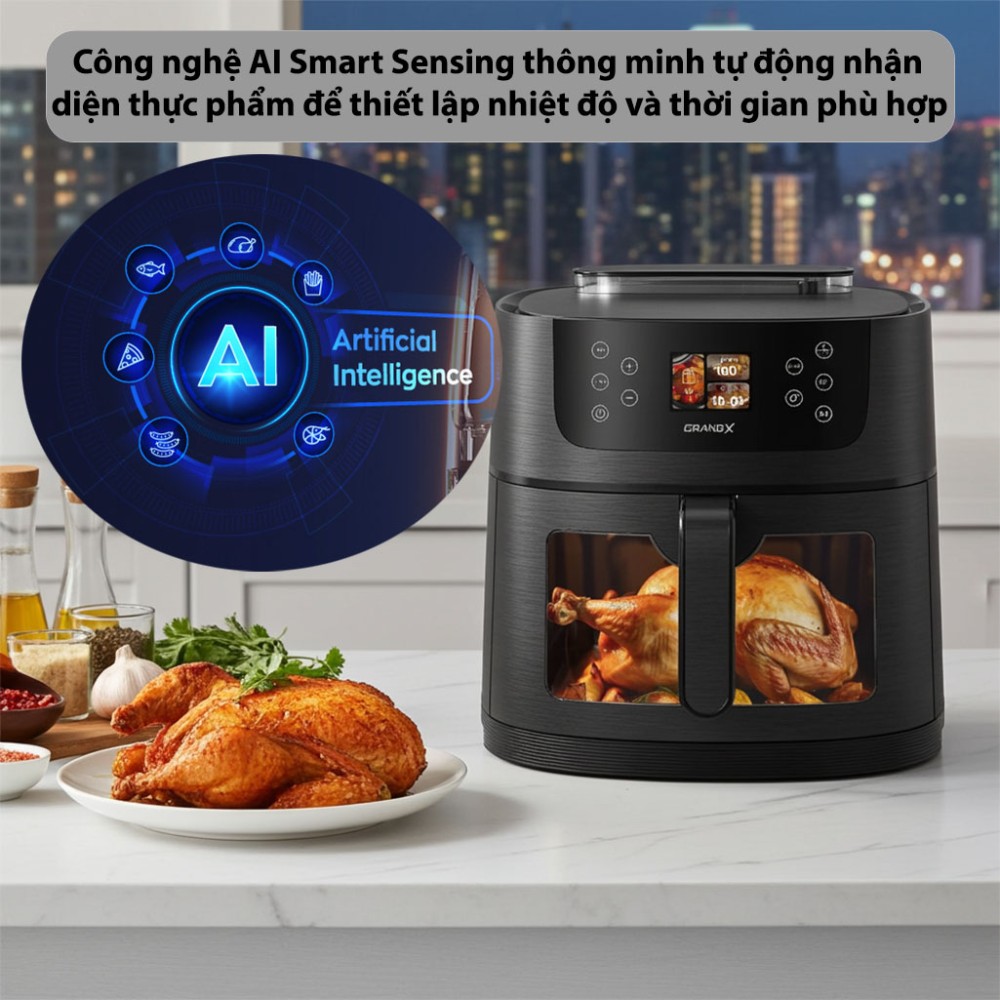 Nồi chiên không dầu GrandX GX-AR08SMART công nghệ AI hiện đại mang lại trải nghiệm tiện ích