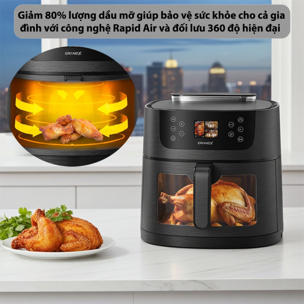 Nồi chiên không dầu GrandX GX-AR08SMART công nghệ Rapid Air an toàn sức khỏe