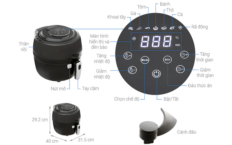 Nồi chiên không dầu Kangaroo KG65AF - Hàng chính hãng