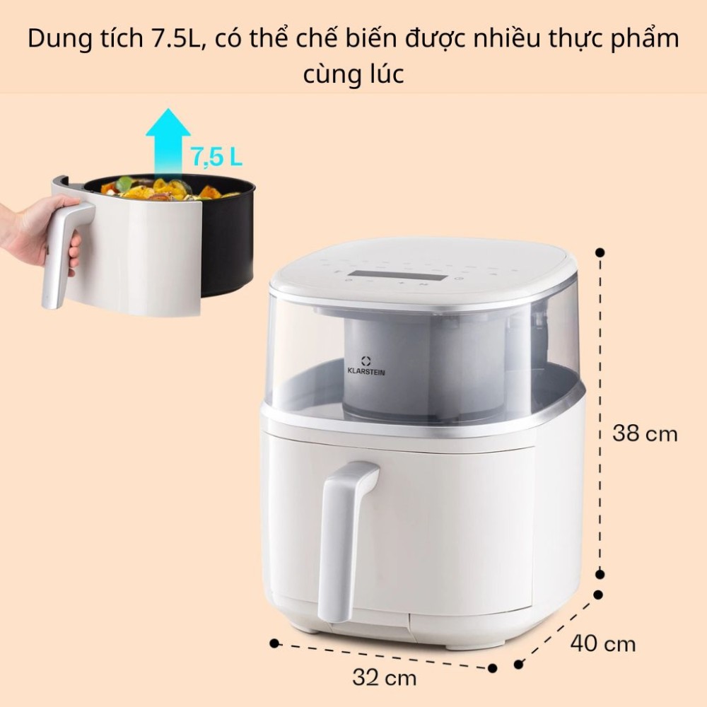 Nồi chiên không dầu kết hợp hấp hơi nước Klarstein AIR BLOOM - Hàng chính hãng