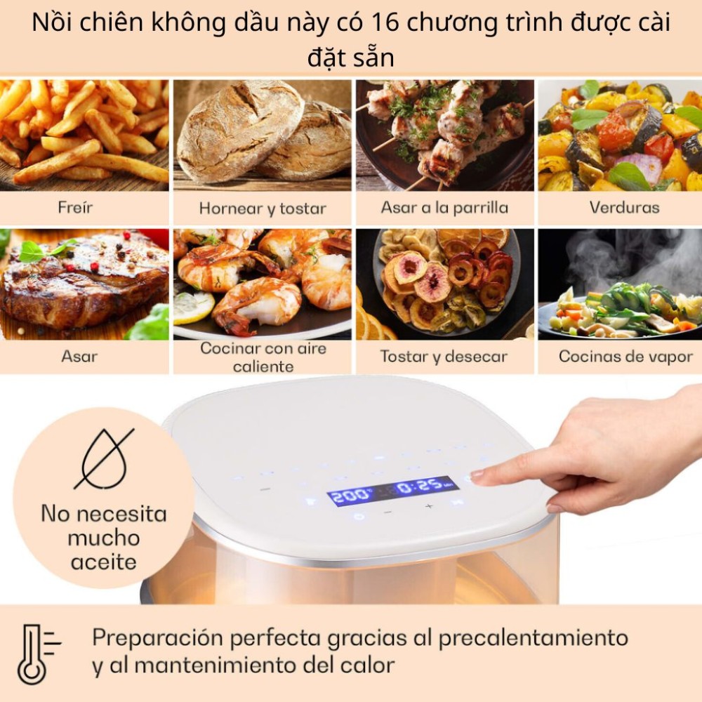 Nồi chiên không dầu kết hợp hấp hơi nước Klarstein AIR BLOOM - Hàng chính hãng