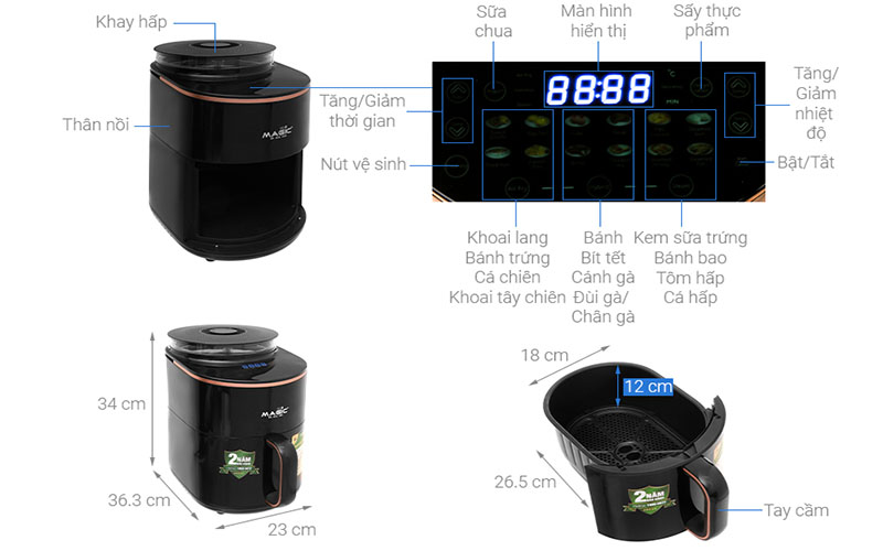 Nồi chiên không dầu kết hợp hấp Magic Eco S05 - Hàng chính hãng