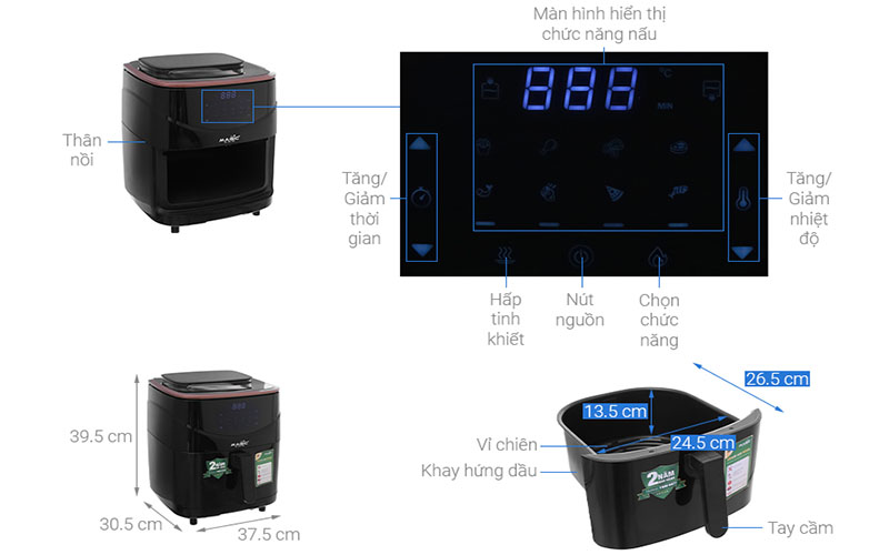 Nồi chiên không dầu kết hợp hấp Magic Eco S07 - Hàng chính hãng