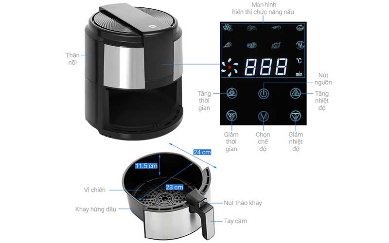 Nồi chiên không dầu Mishio MK-221 - Hàng chính hãng