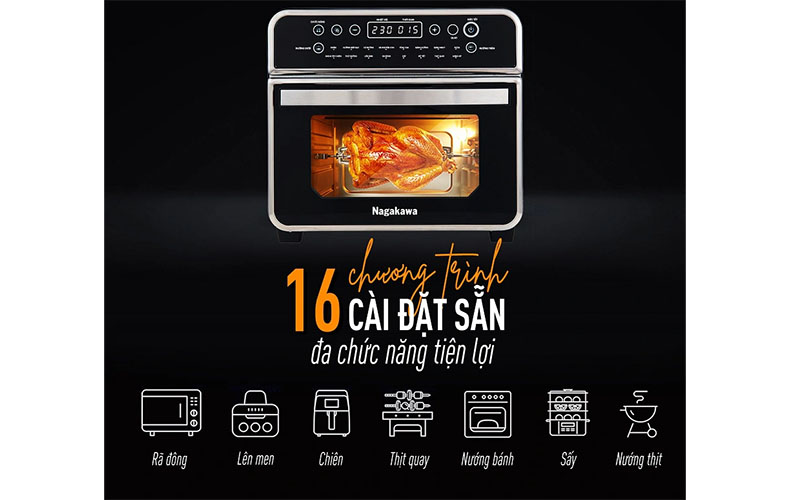 16 chương trình của Nồi chiên không dầu Nagakawa NAG3308
