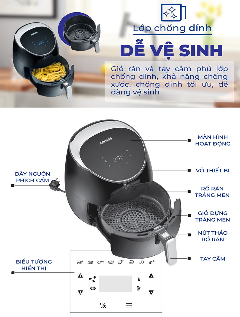 Nồi chiên không dầu Severin FR 2445 - Hàng chính hãng