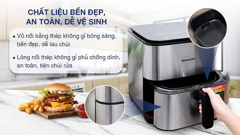Chất liệu cấu tạo của Nồi chiên không dầu Sharp KF-AF70EV-ST