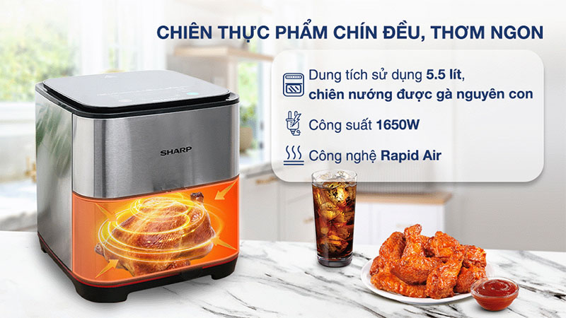 Công suất và dung tích của Nồi chiên không dầu Sharp KF-AF70EV-ST