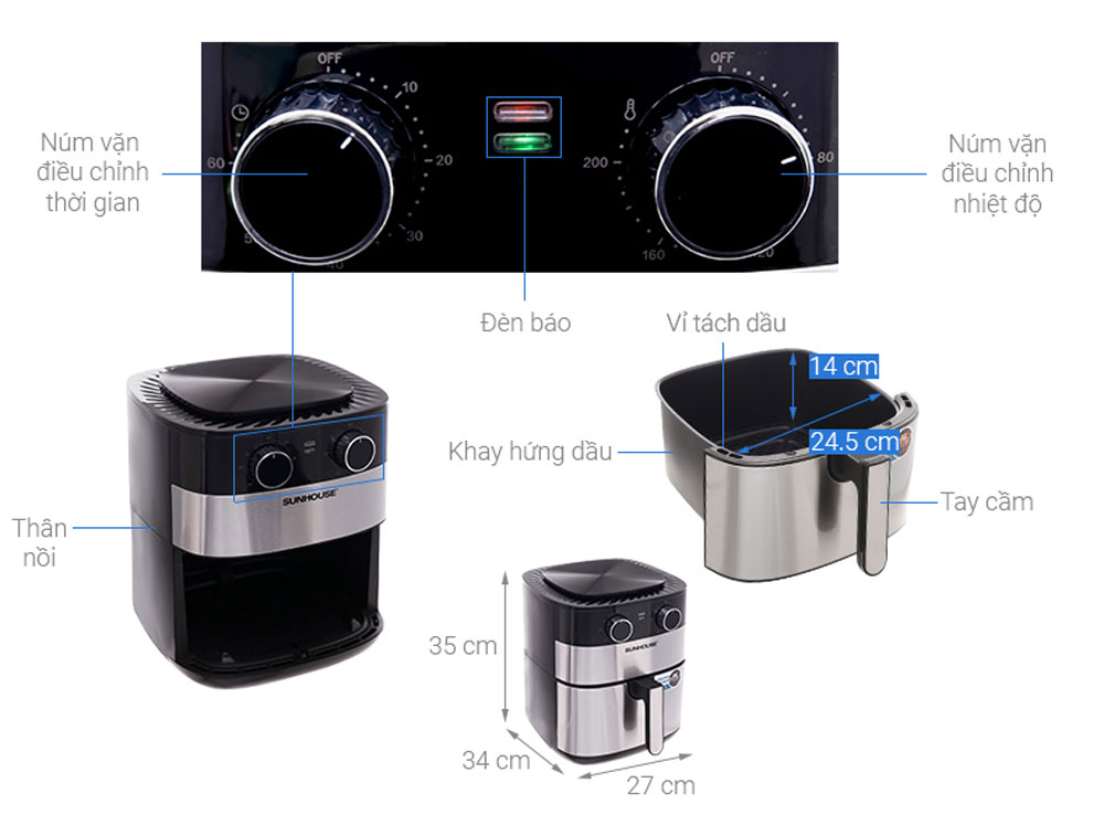 Nồi chiên không dầu Sunhouse SHD4026 6 lít - Hàng chính hãng