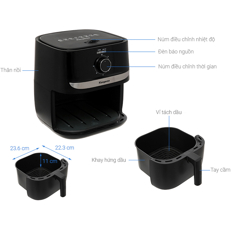 Nồi chiên không dầu Kangaroo KG6AF1 - 6 lít - Hàng chính hãng
