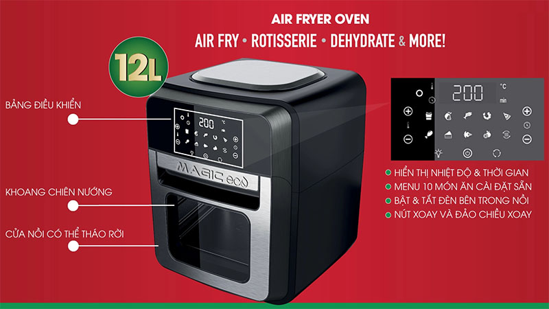 Nồi chiên không dầu kết hợp lò nướng Magic Eco M12 - Hàng chính hãng