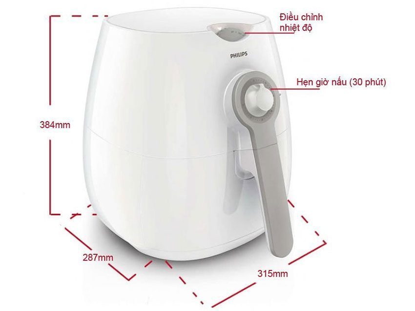 Kích thước của nồi chiên không dầu philips Air HD9216/81