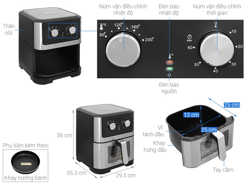 Tổng thể nồi chiên không dầu Rapido RAF-8.0M