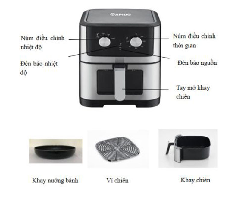 Cấu tạo của nồi chiên Rapido raf-8.0m