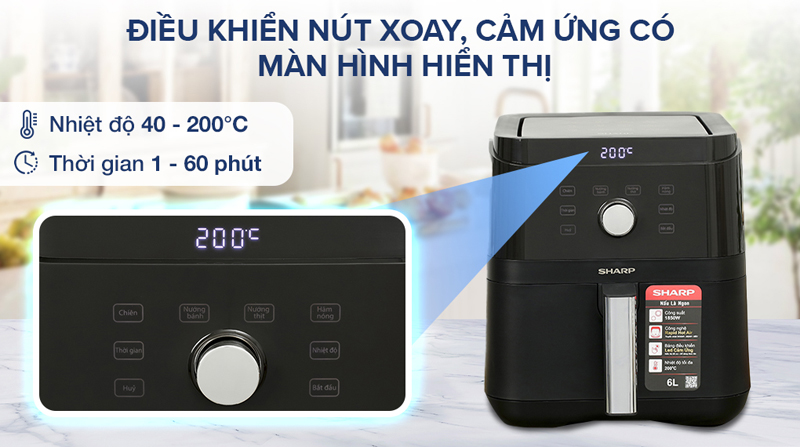 Nồi chiên không dầu Sharp KF-AF60EV-BK - Hàng chính hãng