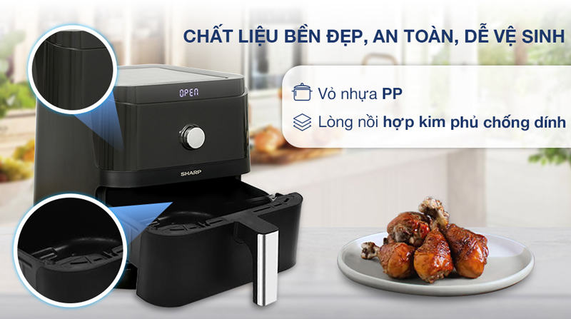 Nồi chiên không dầu Sharp KF-AF60EV-BK - Hàng chính hãng