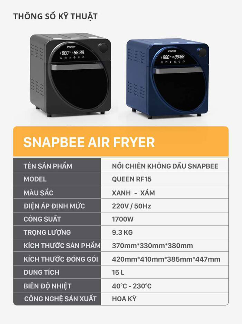 Nồi chiên không dầu Snapbee QUEEN RF15 - Hàng chính hãng